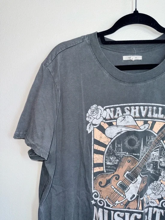 Maurices Nashville Music City Oversized Graphic Tee Gray Country Large Women’s - Picture 4 of 11